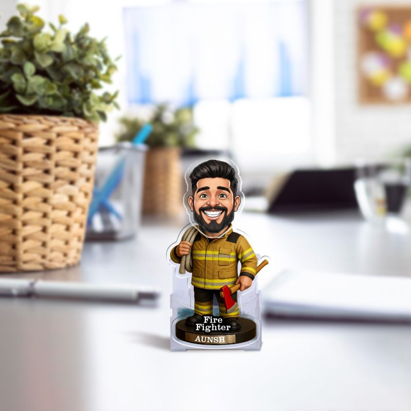 Personalized Firefighter Heo Bobblehead Caricature with Solar Powered Moving Head Creative Desk & Office Table Decor Unique Gift for Firemen